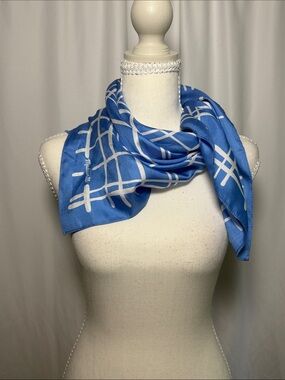 Madewell Blue and White Geometric Silk Scarf